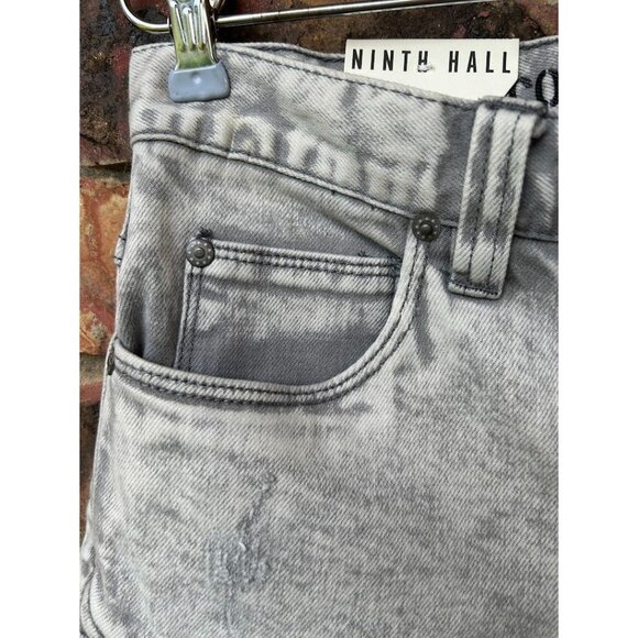 New Ninth Hall Covert Slim Fit Moto Denim Shorts 30W Acid Wash Light Grey Men's - Picture 6 of 7
